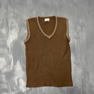 Vintage V-Neck Sweater Vest Men Small Brown 1980s Kmart